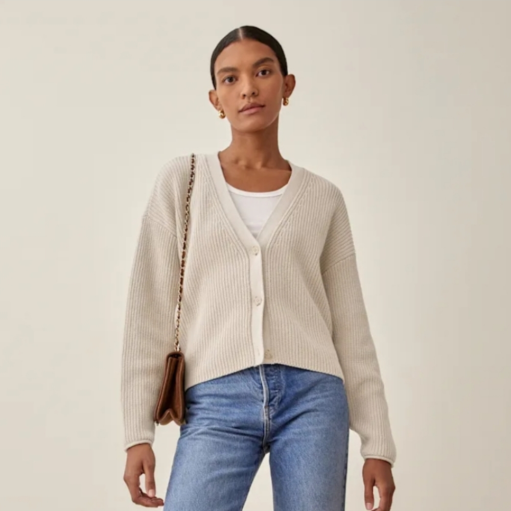 Reformation Elk Cotton Cardigan Colour Oatmeal